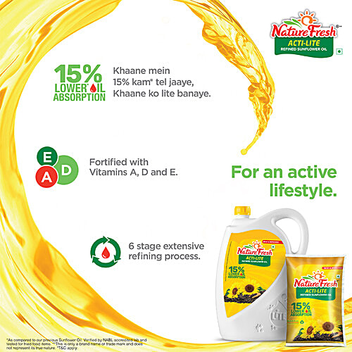 Nature Fresh Acti Lite Refined Sunflower Oil - Fortified with Vitamins A, D & E, 5 L Zero Cholesterol