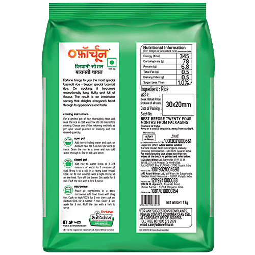 Fortune Basmati Rice/Basmati Chawal - Biryani Special, 1 kg Pouch 