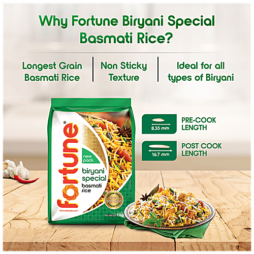 Fortune Basmati Rice/Basmati Chawal - Biryani Special, 1 kg Pouch 