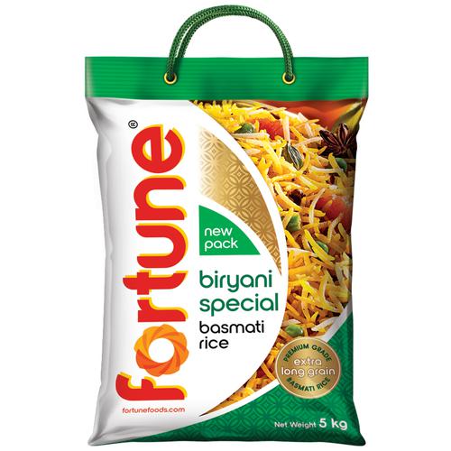 Fortune  Basmati Rice/Basmati Akki - Biryani Special, 5 kg Pouch Non-Sticky Texture
