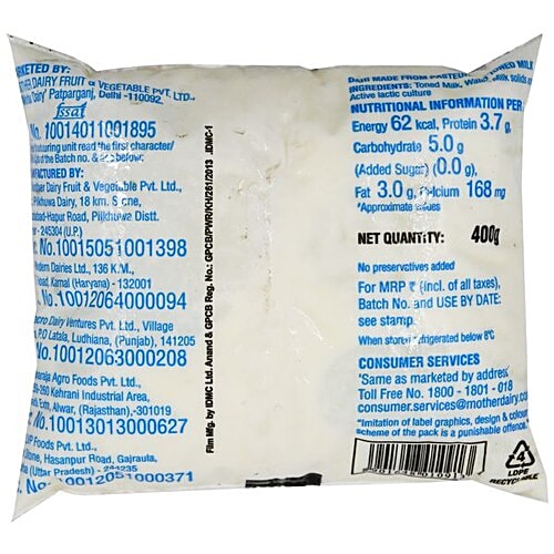 Mother Dairy Curd, 400 g Pouch Zero Added Sugar, No Preservatives Added