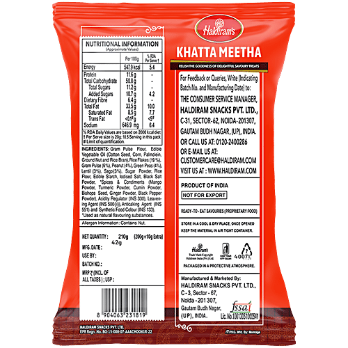 Haldiram's Khatta Meetha Namkeen, 210 g  
