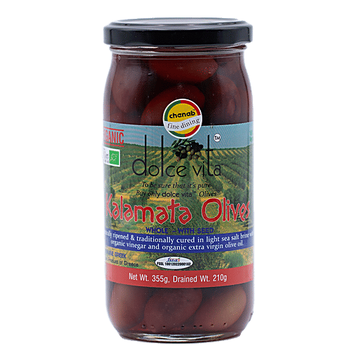 Dolce Vita Organic Olives - Whole Kalamata, 210 g Bottle Zero Transfat