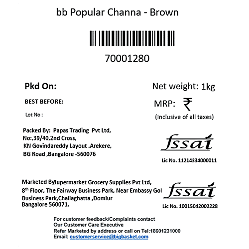 bb Popular Channa - Brown/Kala Chana, 1 kg Pouch 