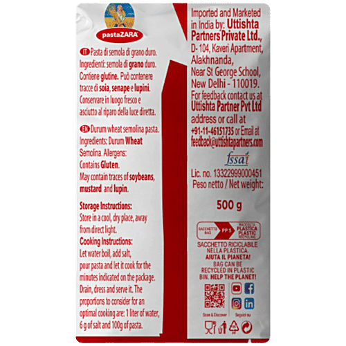 Pastazara Authentic Italian Pasta - Penne Rigate, 500 g Pouch Authentic Italian Pasta
 Perfect Al Dente Texture
 Culinary Creativity