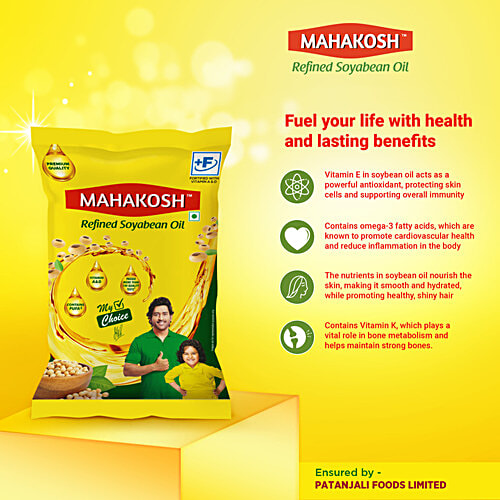Mahakosh Refined Soyabean Oil, 750 g Pouch Contains PUFA, Vitamin A & D