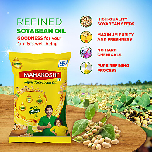 Mahakosh Refined Soyabean Oil, 750 g Pouch Contains PUFA, Vitamin A & D