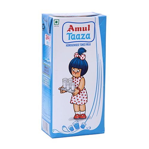 Amul Taaza Homogenised Toned Milk, 200 ml Carton Fortified with Vitamins A & D
