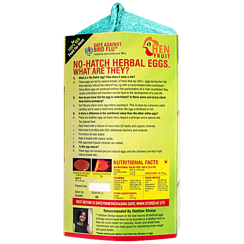 HenFruit 6 No-Hatch Herbal Eggs - All Natural infertile eggs -No Antibiotics/Hormone, 6 pcs Box 2% Extra Protein
