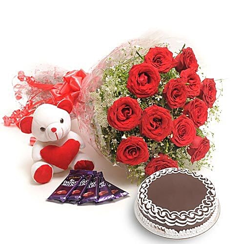 Buy Bangalore Blooms Flower Bouquet 6 Red Roses Bunch, 500G Cake