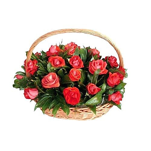 Buy Bangalore Blooms Flower Bouquet 15 Red Roses Basket 1 pc Online