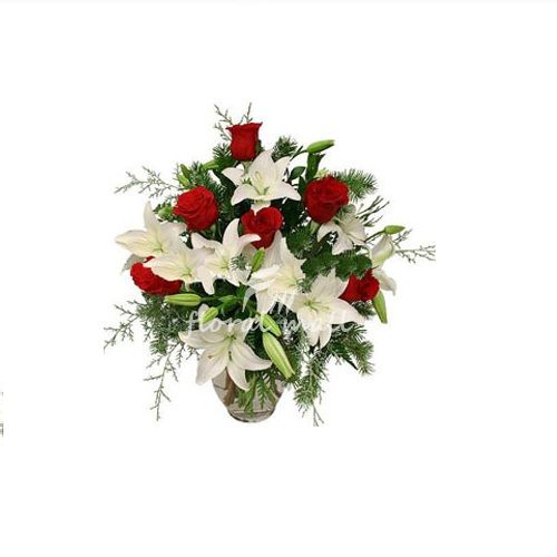 Buy Floral Mall Flower Bouquet 5 White Oriental Lilies 10 Red Roses Vase  Arrangement 1 Pc Online at the Best Price of Rs 1699 - bigbasket