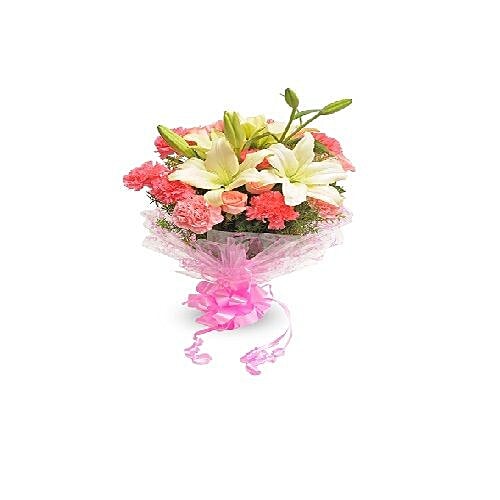 Buy FERNS N PETALS Flower Bouquet Pink Style Online at Best Price of