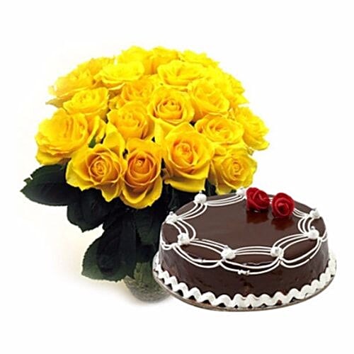 Buy FERNS N PETALS Diwali Gifts Yellow Roses & Cake Online at Best