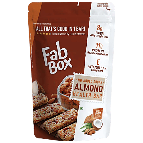 Fabbox Almond Health Bar - No Added Sugar, Weight Management, Healthy Snack, Vegan, 120 g  High Protein, Gluten Free, No Transfats