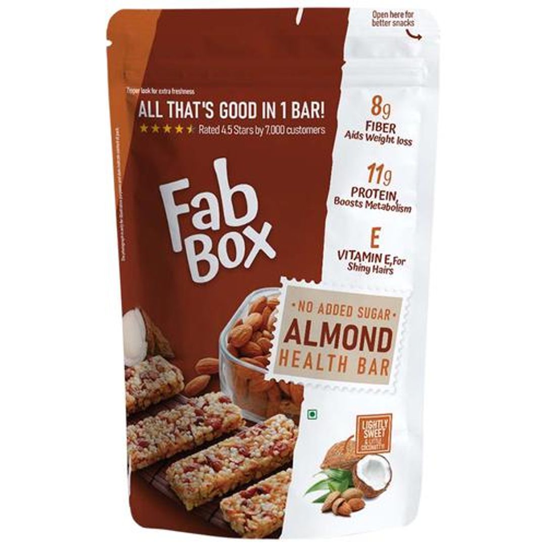 Fabbox Almond Health Bar - No Added Sugar, Weight Management, Healthy Snack, Vegan, 120 g 