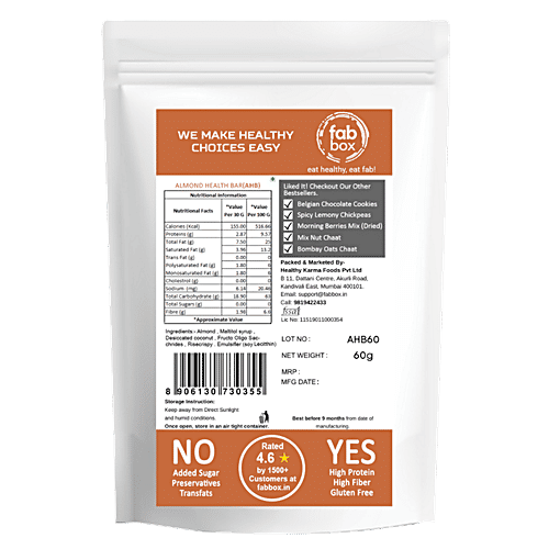 Buy Fabbox Almond Health Bar - No Added Sugar, Weight ...
