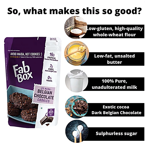 Fabbox Belgium Chocolate Cookies - Whole Wheat Flour, No Maida, Healthy Snack, Premium Quality, 220 g  High Protein, Fiber Rich, No Preservatives