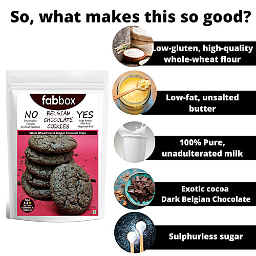 Fabbox Belgium Chocolate Cookies, 91 g  Whole Wheat Flour, No Maida