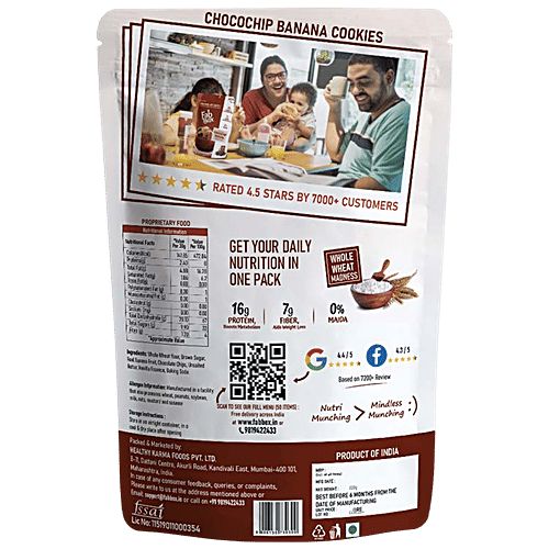 Fabbox Choco Chip Banana Cookies - Whole Wheat Flour, No Maida, Healthy Snack, Premium Quality, 220 g High Protein, Fiber Rich, No Preservatives