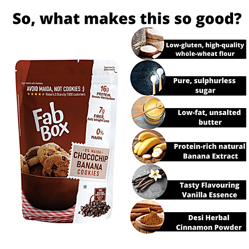 Fabbox Choco Chip Banana Cookies - Whole Wheat Flour, No Maida, Healthy Snack, Premium Quality, 220 g High Protein, Fiber Rich, No Preservatives
