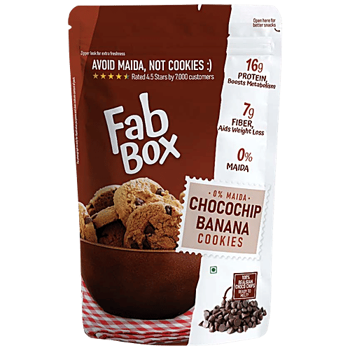 Fabbox Choco Chip Banana Cookies - Whole Wheat Flour, No Maida, Healthy Snack, Premium Quality, 220 g High Protein, Fiber Rich, No Preservatives