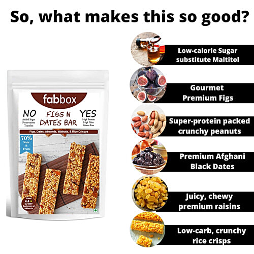 Fabbox Figs & Dates Health Bar - No Added Sugar, Vegan, Weight Management,Healthy Snack, 60 g  High Protein, Gluten Free, No Transfats
