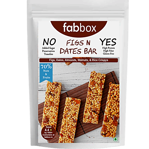 Fabbox Figs & Dates Health Bar - No Added Sugar, Vegan, Weight Management,Healthy Snack, 60 g  High Protein, Gluten Free, No Transfats