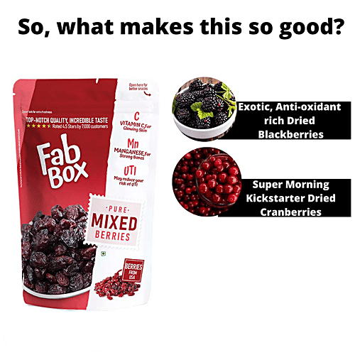 Fabbox Premium Mixed Berries - Whole Dried Cranberry & Blackberry, Natural, Healthy Snack, 150 g  No Preservatives, Fiber Rich