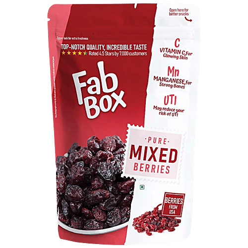 Fabbox Premium Mixed Berries - Whole Dried Cranberry & Blackberry, Natural, Healthy Snack, 150 g  No Preservatives, Fiber Rich
