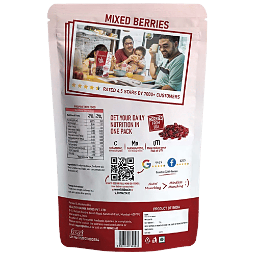 Fabbox Mixed Berries, 70 g Pouch Whole Dried Cranberry & Blackberry, Natural, Healthy Snack