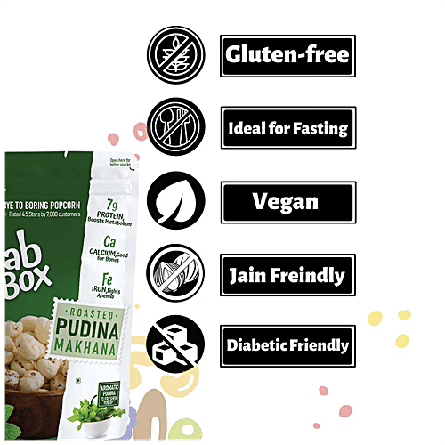 Fabbox Roasted Makhana - Pudina, Baked Foxnuts, Healthy Snack, For Weight Management, 83 g  No Preservatives, High protein