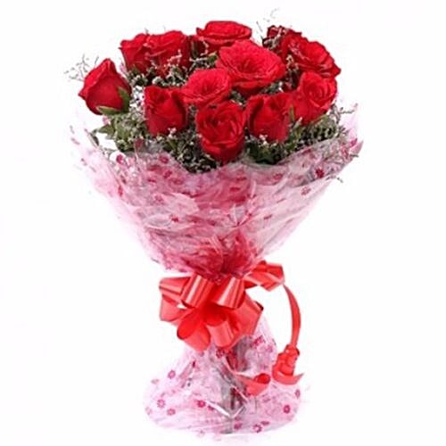 Buy Blooms & Bouquets, Noida Flower Bouquet 12 Charming Red Roses