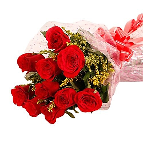 Buy Blooms & Bouquets Teddy Noida Flower Bouquet 10 Charming Red