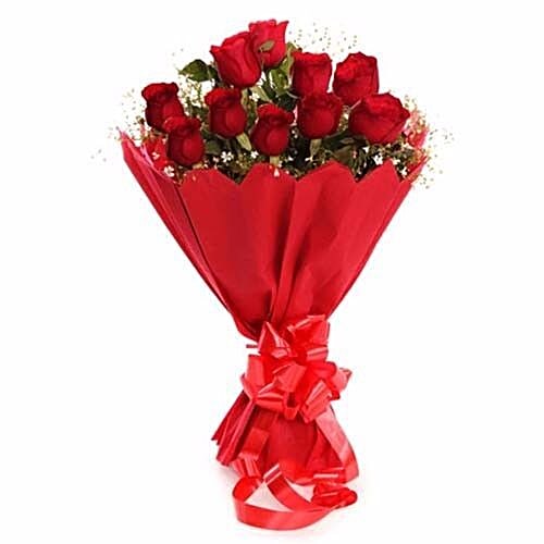 Buy Blooms & Bouquet Flower Bouquet - 10 Delightful Red Roses Online at Best Price of Rs 351 - bigbasket