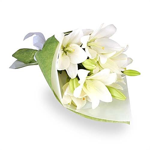blooms & bouquets, whitefield Flower Bouquet - 6 Classic White Oriental Lily, 1 pc  