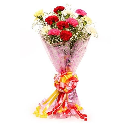 blooms & bouquets, whitefield Flower Bouquet - 12 Mixed Carnations, 1 pc  
