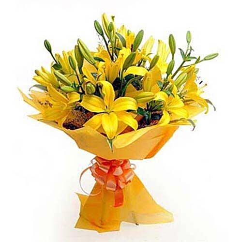 blooms & bouquets, whitefield Flower Bouquet - 6 Oriental Yellow Lily, 1 pc  