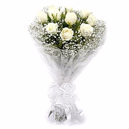 Blooms & Bouquets, BB Flower Bouquet - 12 Mesmerising White Roses, 1 pc  