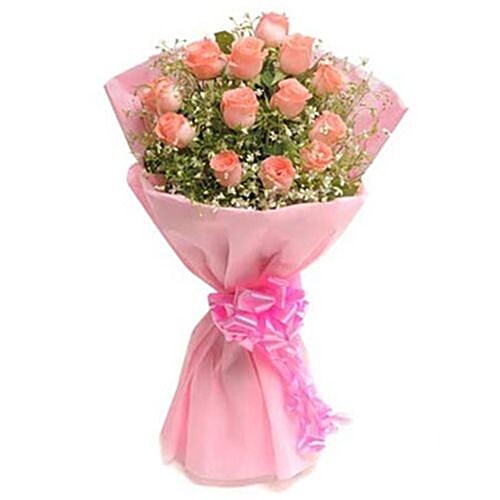 Blooms & Bouquets, BB Flower Bouquet - 12 Charming Pink Roses, 1 pc  