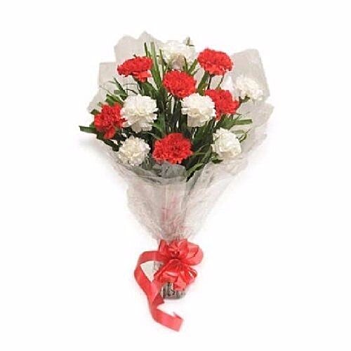 Blooms & Bouquets Flower Bouquet - 6 Red and 6 White Carnations, 1 pc  
