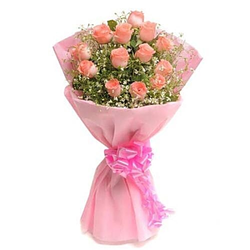 Blooms & Bouquets Flower Bouquet - 12 Charming Pink Roses, 1 pc  