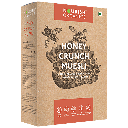 Nourish Organics Honey Crunch Muesli, 300 g  No Added Sugar, High Fibre