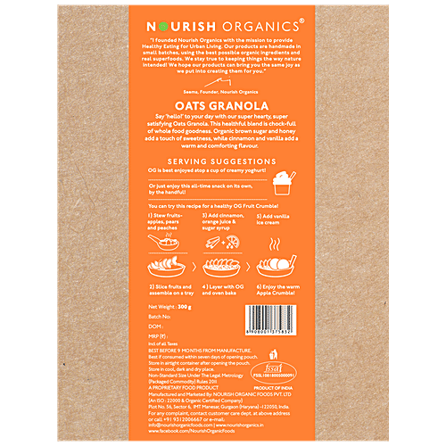 Nourish Organics Oats Granola - Rich In Protein & Fibre, Wheat Free, No Preservatives, 300 g  No Preservatives, Zero Trans Fat