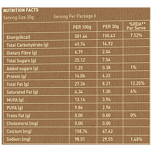Nourish Organics Endurance - Choco Nut Bar, With Peanut Butter, Rich In Antioxidants, Wheat Free, 30 g (Pack of 6) No Added Sugar & Wheat Free