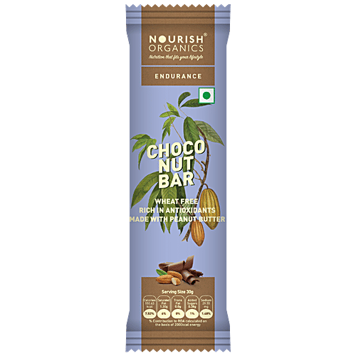 Nourish Organics Endurance - Choco Nut Bar, With Peanut Butter, Rich In Antioxidants, Wheat Free, 30 g (Pack of 6) No Added Sugar & Wheat Free