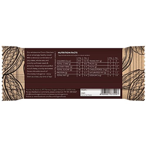 Nourish Organics Endurance - Choco Nut Bar, With Peanut Butter, Rich In Antioxidants, Wheat Free, 30 g (Pack of 6) No Added Sugar & Wheat Free