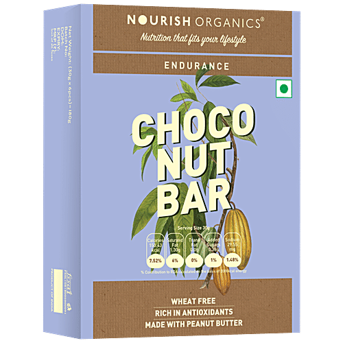 Nourish Organics Endurance - Choco Nut Bar, With Peanut Butter, Rich In Antioxidants, Wheat Free, 30 g (Pack of 6) No Added Sugar & Wheat Free