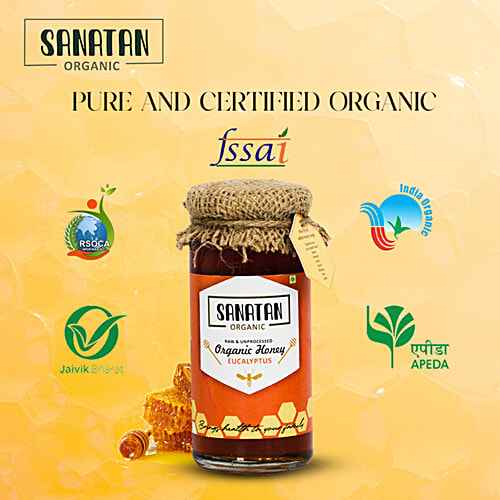 Sanatan Organic Eucalyptus Honey, 250 g Bottle Raw & Unprocessed, cures cold flu with Antioxidant nature