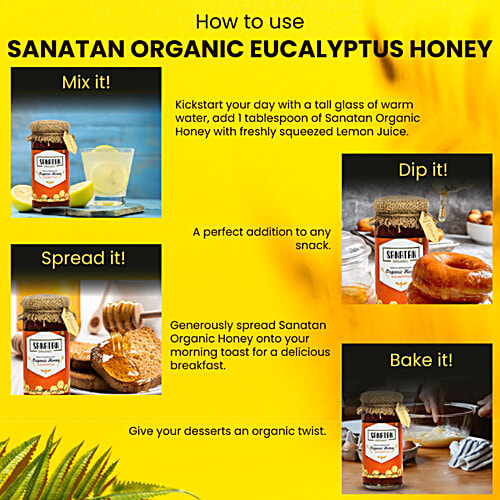 Sanatan Organic Eucalyptus Honey, 250 g Bottle Raw & Unprocessed, cures cold flu with Antioxidant nature